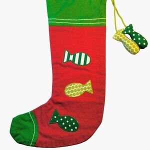 Handmade Christmas Stocking Fish Design Red Green Fisherman Cat Lover